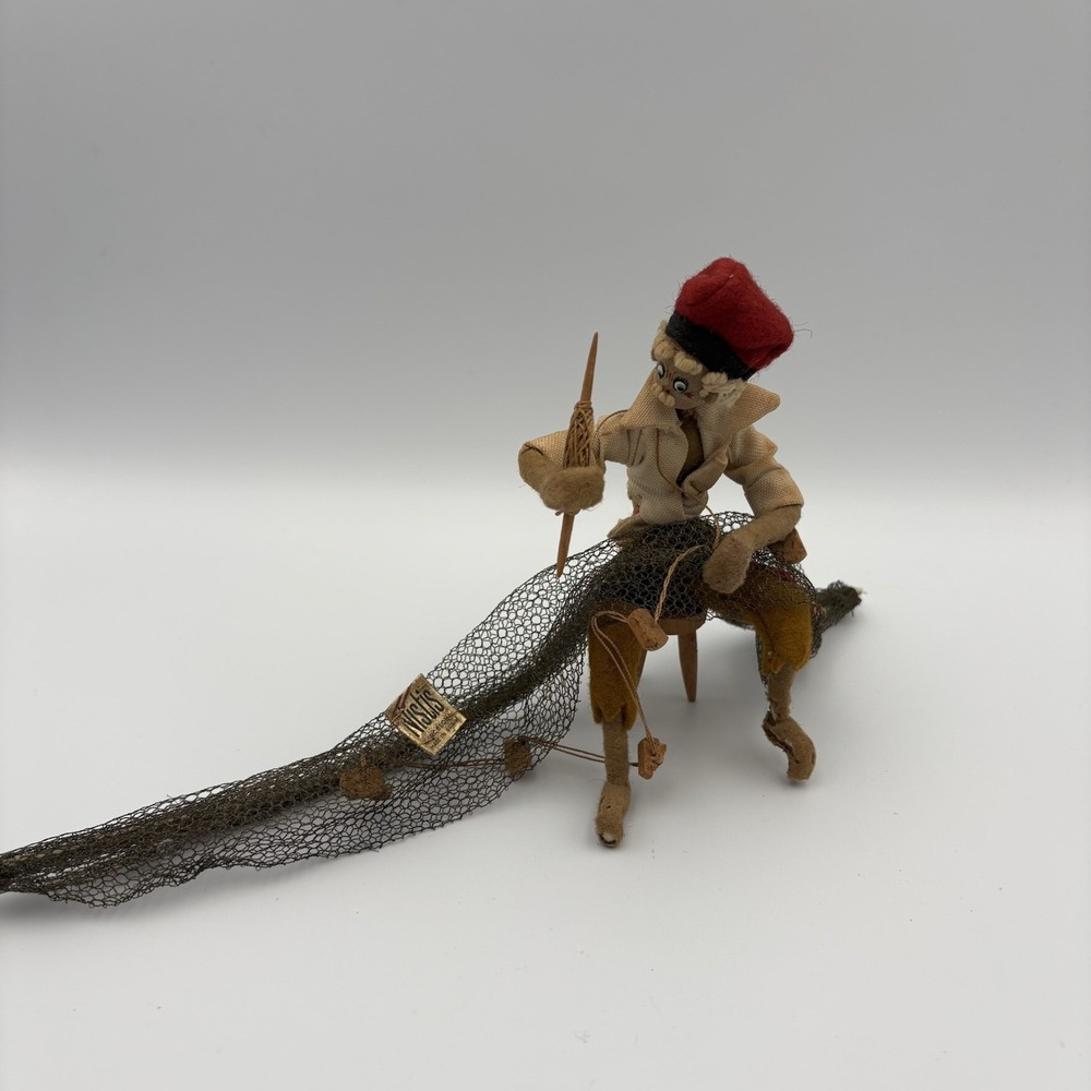 Handmade Cloth And Wire Fisherman Tending His Net Spain Vintage